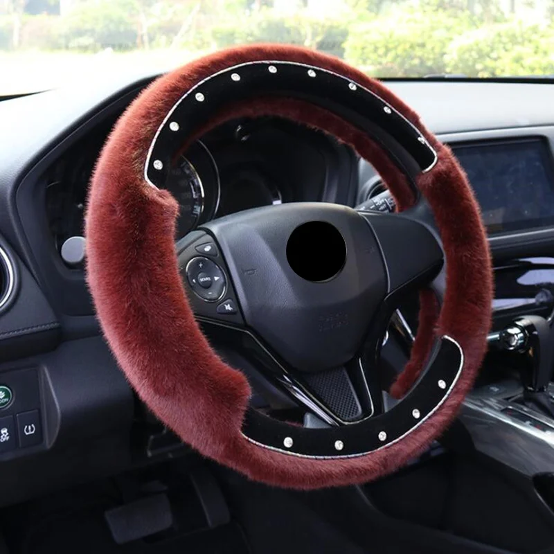 Wine red 5 цветов модные зимние Стразы чехол рулевого колеса автомобиля короткие плюшевые теплые удобные для вождения диаметр 38 см - Название цвета: Wine red