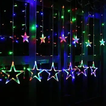 

2.5M 138 LED 12 Stars Curtain String Lights Five Pointed Star Starry Light for Home Wedding Holiday Party Christmas New Year