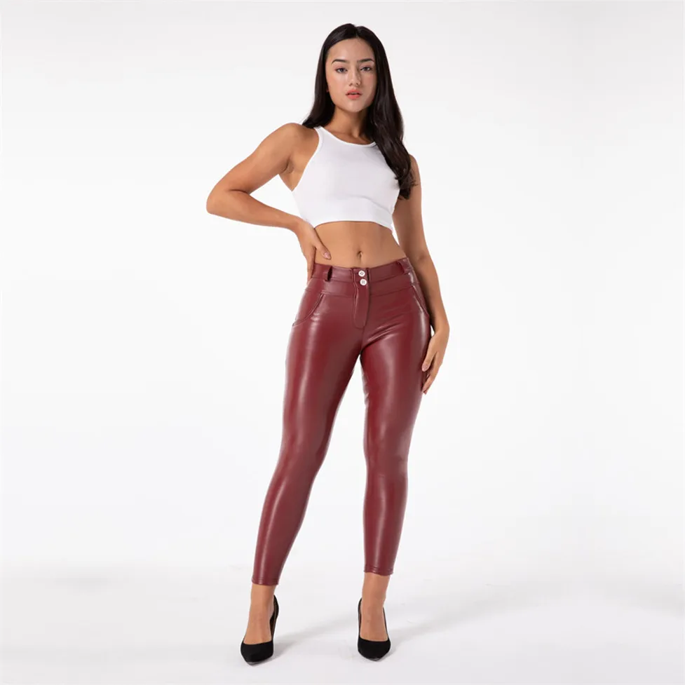 Wine Red Color Pu Leather Pants 