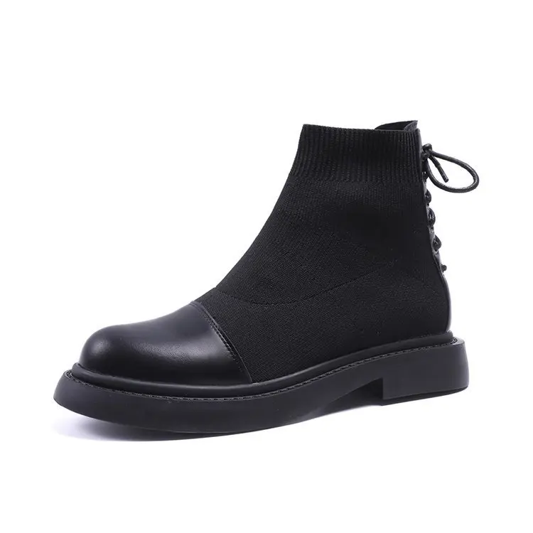 ERNESTNM/женские ботинки; Высококачественная эластичная ткань; сезон осень; ботинки на платформе; повседневная обувь с носком; женские черные ботильоны; botas - Цвет: black