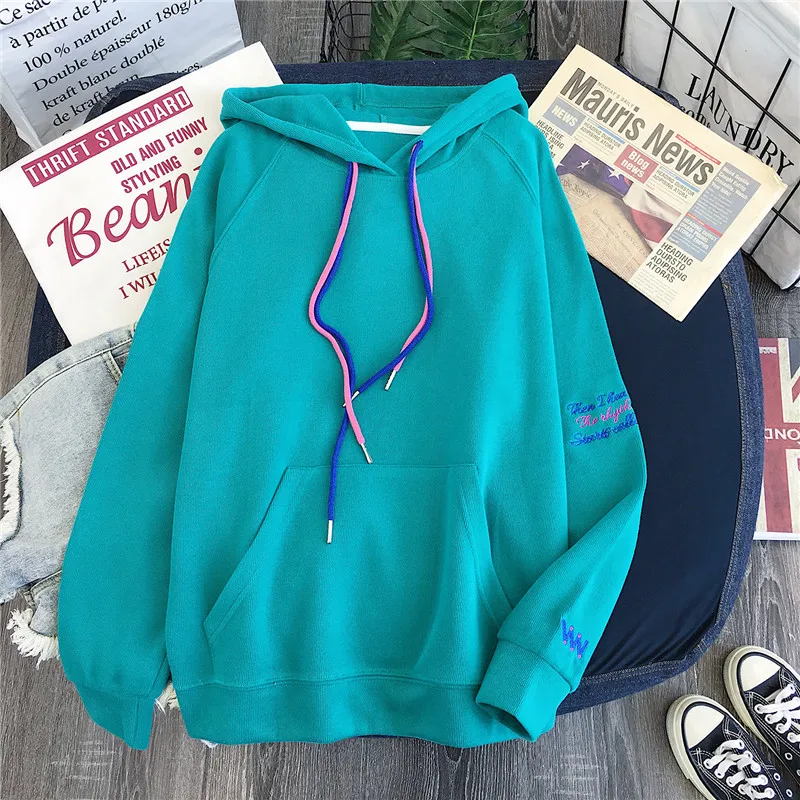 Autumn new Korea ulzzang Harajuku vintage BF simple hooded sweatshirt women ins fashion loose hooded casual female sweatshirt - Цвет: blue