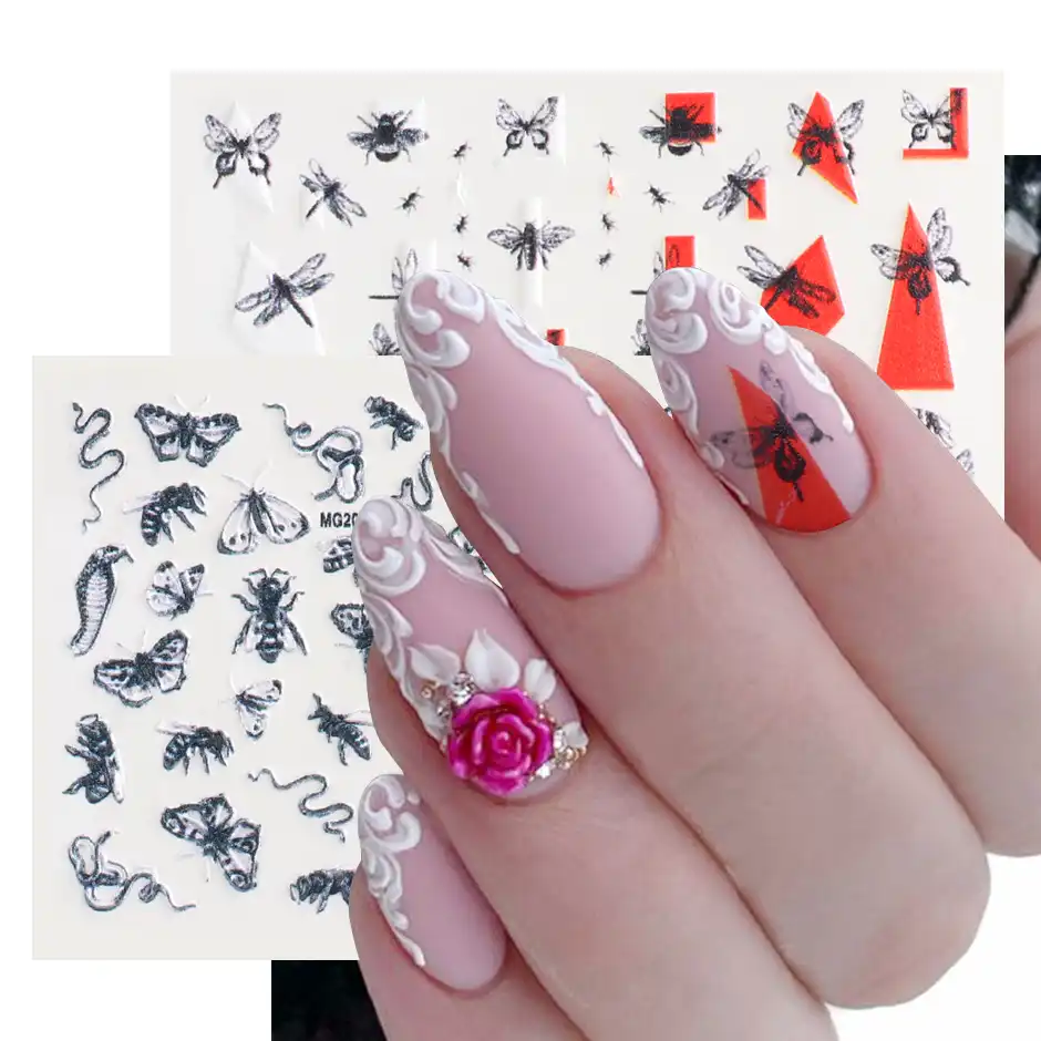 1個蝶ネイルデザイン3dアクリル刻まエンボス加工動物ヘビ爪で水マニキュアスライダーデカールglmg01 48 ステッカー スキン Aliexpress