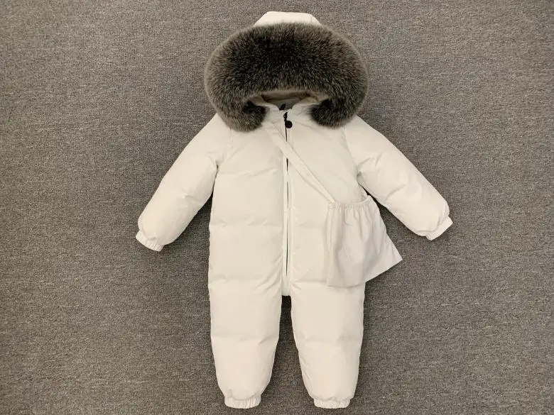 white fox fur Утолщенные Водонепроницаемые комбинезоны для девочки, для малыша, для России, зимняя одежда для маленьких мальчиков, зимняя одежда, пуховик, зимние костюмы - Цвет: white fox fur