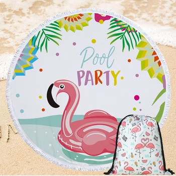 

Cute Flamingo Pattern Beach Towel with Drawstring Bag 150cm Round Microfiber Summer Sunbathing Towel Home Decor Wall Tapestry