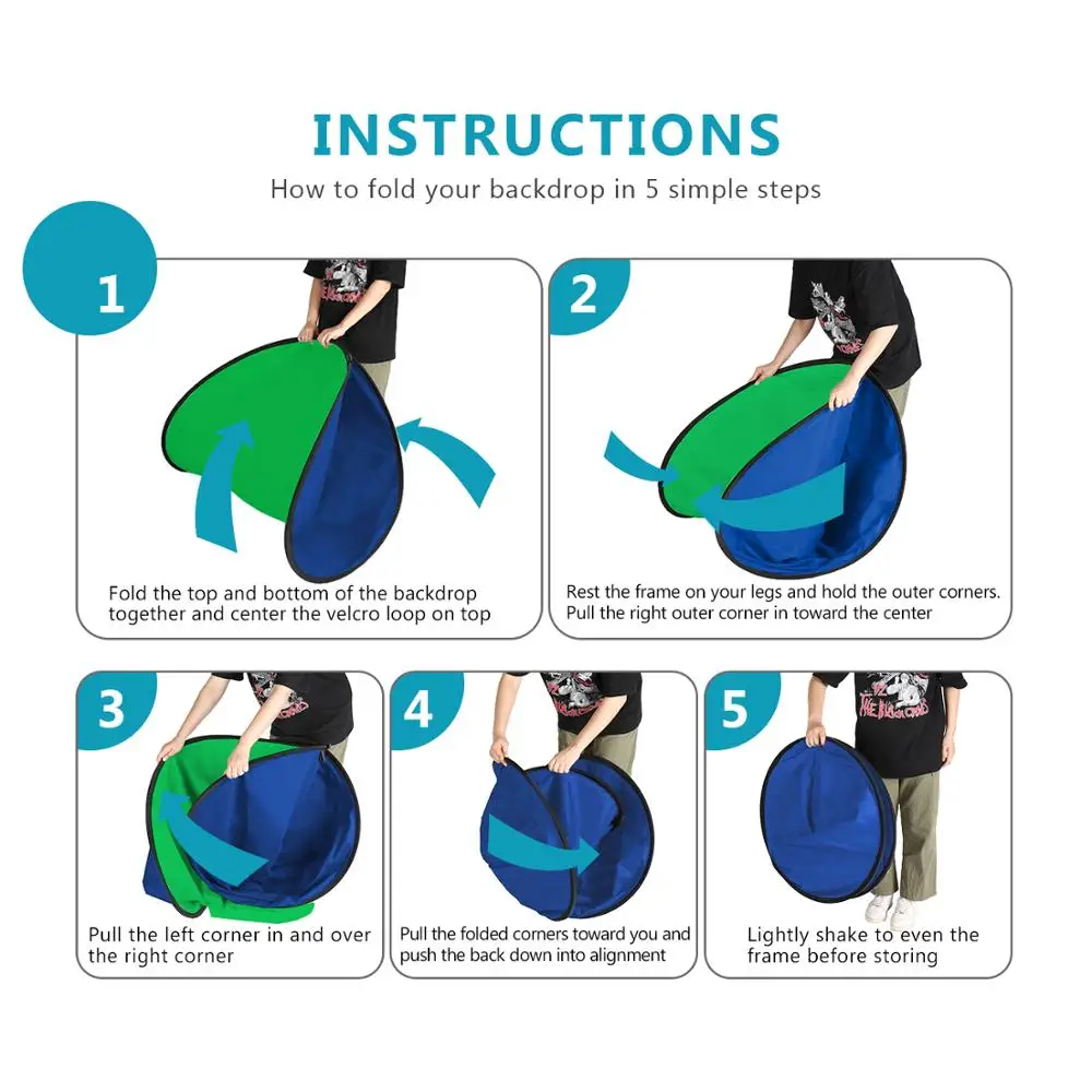 Najtaniej Neewer 2 in 1 Chromakey zielony kluczowania kolorem niebieski składany tło składany odwracalne tła 5x7 stóp 1.5x2 metrów \\