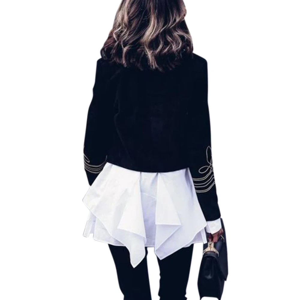 lower price  Female Military Jacket Vintage Short Style Women Double-breasted Short Style Long Sleeve Printed Co