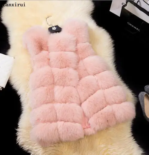 pink 70 cm Теплый жилет из искусственного меха лисы женский зимний Повседневный искусственный шубка на меху супер х-длинный жилет женский искусственный мех - Цвет: pink 70 cm