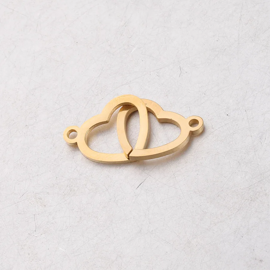 gold color Fnixtar Блокировка Двойное сердце Шарм Разъем DIY Зеркало полированная нержавеющая сталь Сердце Подвески 12*20 мм 20 шт./лот - Окраска металла: gold color