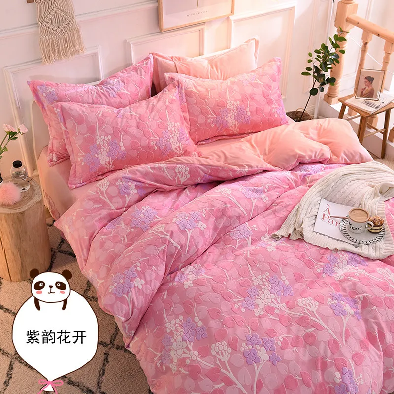 color6 Кашемировые двухсторонние коралловые флисовые плотные розовые комплекты постельного белья, размер King queen, зимние теплые комплекты для девочек-принцесс, пододеяльник, постельные принадлежности - Цвет: color6