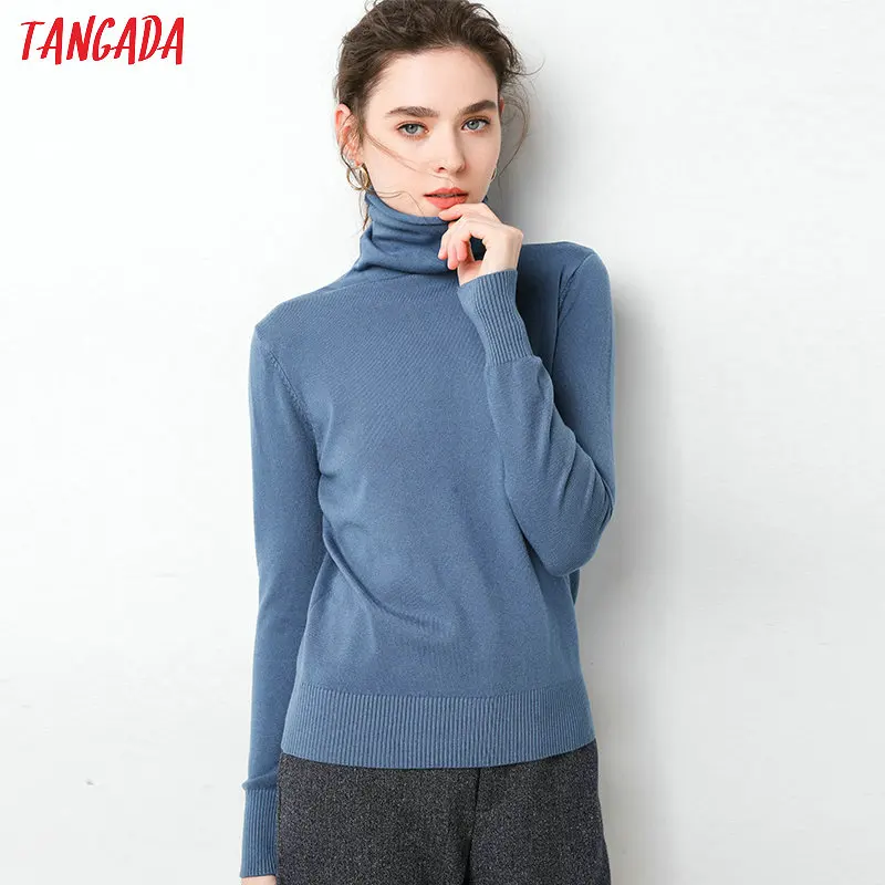Tangada корейский стиль Женский Однотонный свитер с высоким воротом женский длинный рукав шикарный зимний женский джемпер женский свитер-пуловер AQJ20