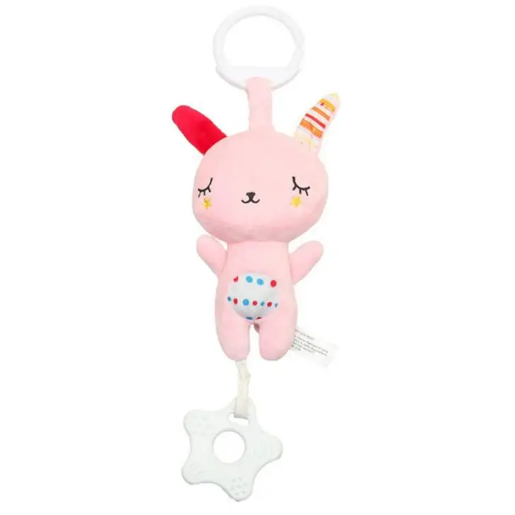 Kuulee Infant Teether Hanging Rattle Toy Cute Bear Rabbit Music Infant Carriage Bed Hang Plush Toy music Teether hanging rattle