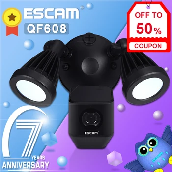

ESCAM QF608 1080P LED Floodlight WiFi IP Camera PIR Detection Alarm HD Security Two Way Talk Remote Siren ONVIF Night Vision