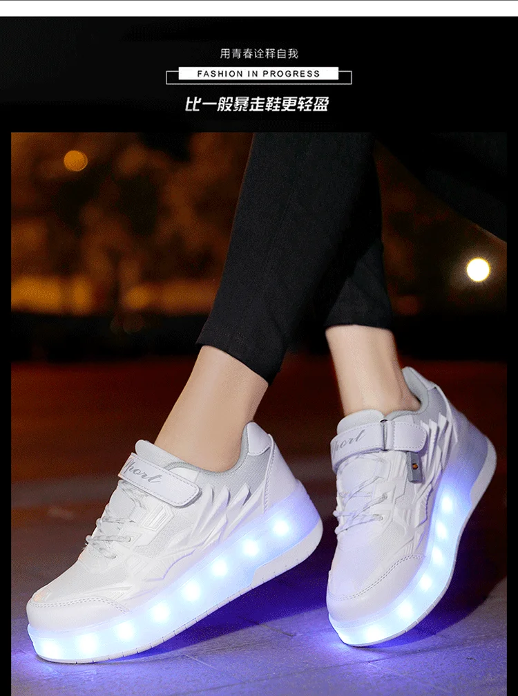 USB Charging Children Roller Skate Casual Shoes Boys Girl Automatic Jazzy LED Lighted Flashing Kids Glowing Sneakers with Wheels extra wide children's shoes