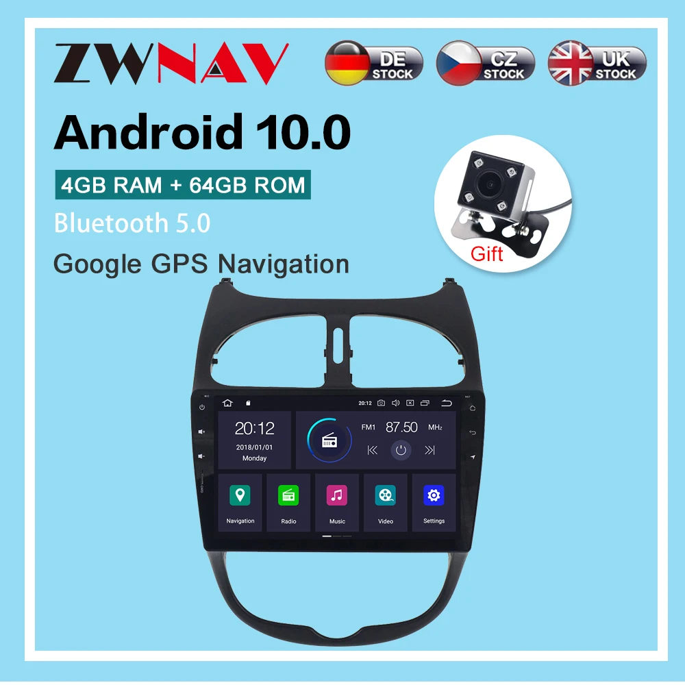 

Автомагнитола на Android 10,0, 4 + 64 ГБ, GPS-навигация для Peugeot 206 2000-2016, мультимедийный плеер, радио, видео, стерео плеер, головное устройство dsp