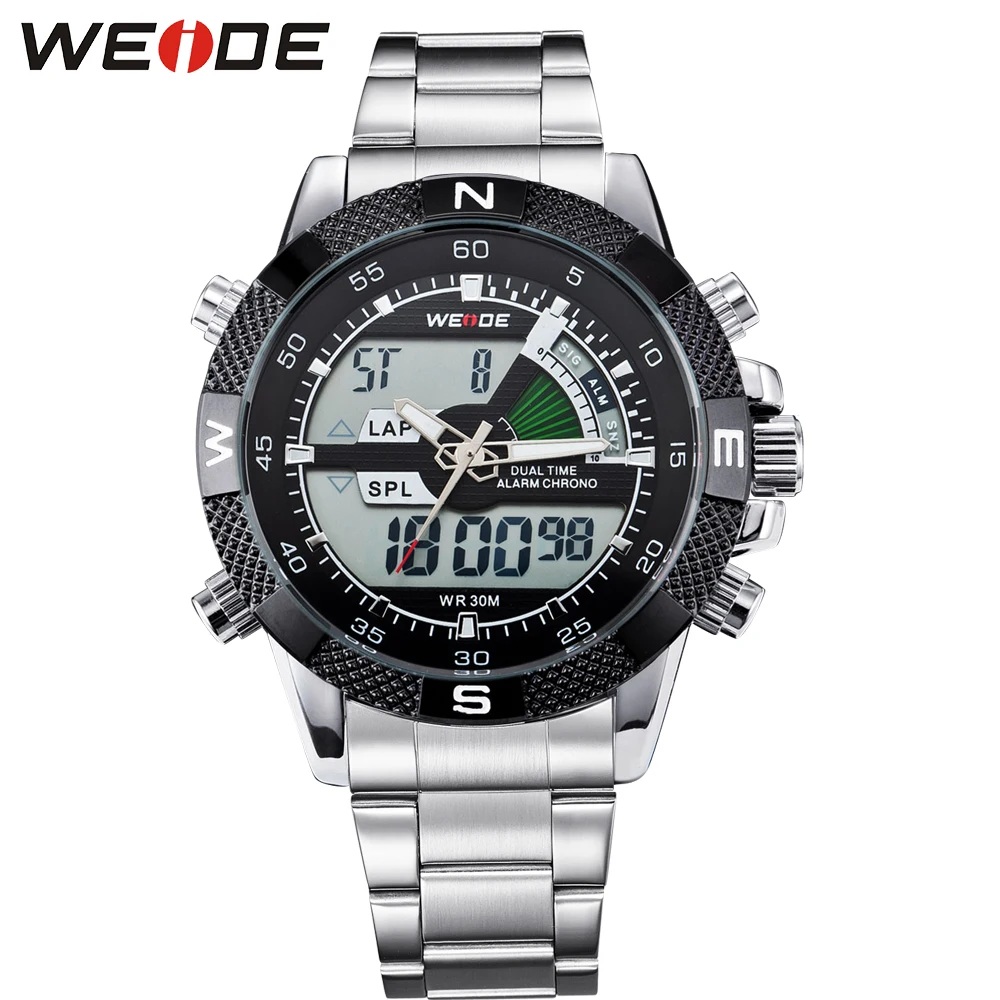 WEIDE Аналоговый Часы известных брендов Для мужчин Нержавеющая сталь Цифровой ЖК