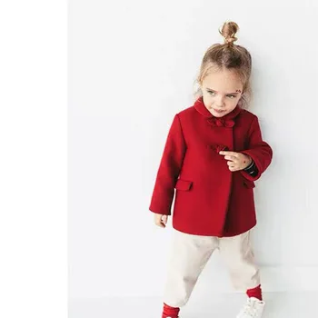

2019winter Girls Spanish Festive Red High Quality Butterfly Knot Wool Plus Cotton Thickened Girls Coats and Jackets Kids Jacket