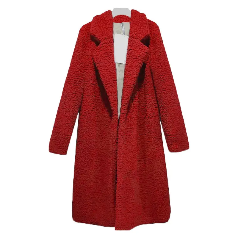 Женский зимний Шерпа флис свитер пальто размера плюс XXXL Тедди длинный кардиган теплые свитера женские халаты - Цвет: red