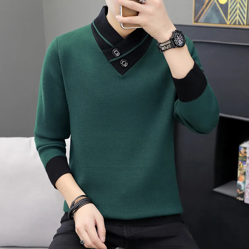 Мужской осенний свитер с v-образным вырезом, мужской тонкий прилегающий вязаный пуловер, Мужская одежда, трикотажные свитера пуловеры Homme