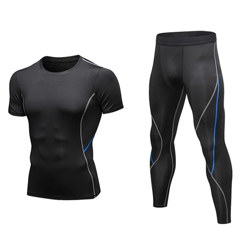 Спортивная одежда из лайкры Hombre Deporte Мужская спортивная одежда спортивный костюм спортивная мужская одежда для тренировок Компрессионные Мужские спортивные костюмы Тонкий - Цвет: Black-Blue