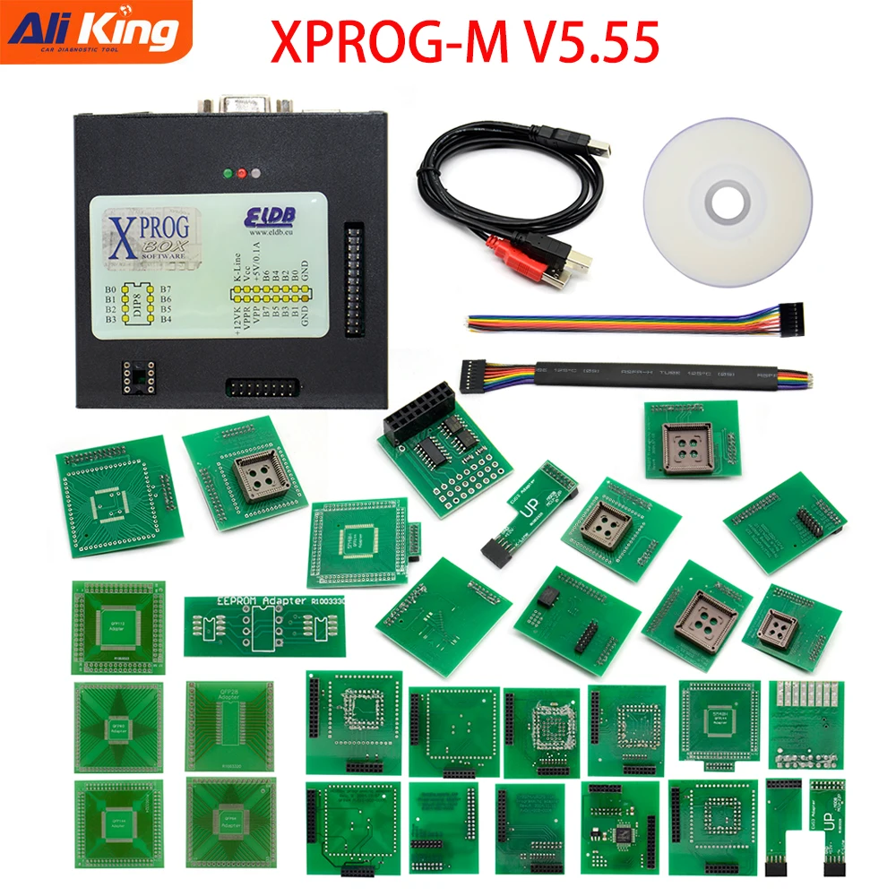 Лучшее качество Xprog 5,84 ECU чип инструмент для настройки Программист X Prog-M 5,84 XProg M Box 5,55 XPROG-M ECU программист 22 шт. адаптеры - Цвет: Xprog 5.55 full
