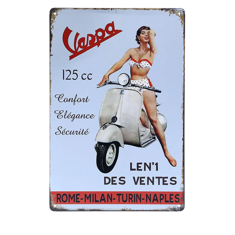 Это мод вещь металлическая вывеска итальянский скутер Vespa Lambretta ВИНТАЖНЫЙ ПЛАКАТ классический электромобиль стикер на стену автомобиль гараж - Цвет: SKU0529E