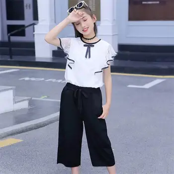 

Summer 2020 Girls Clothing Sets Kids Ruffles T-shirt +Wide Leg Pants Suits Children Short Sleeve Baby Girl Casual Clothes K312