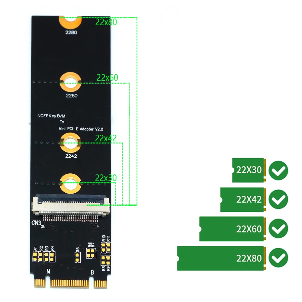 M.2 Wifi Adapter M.2 NGFF Key B+M to Mini PCI-E Wifi Network Card M.2 to Mini PCI Express Wifi Bluetooth Adapter with FFC Cables