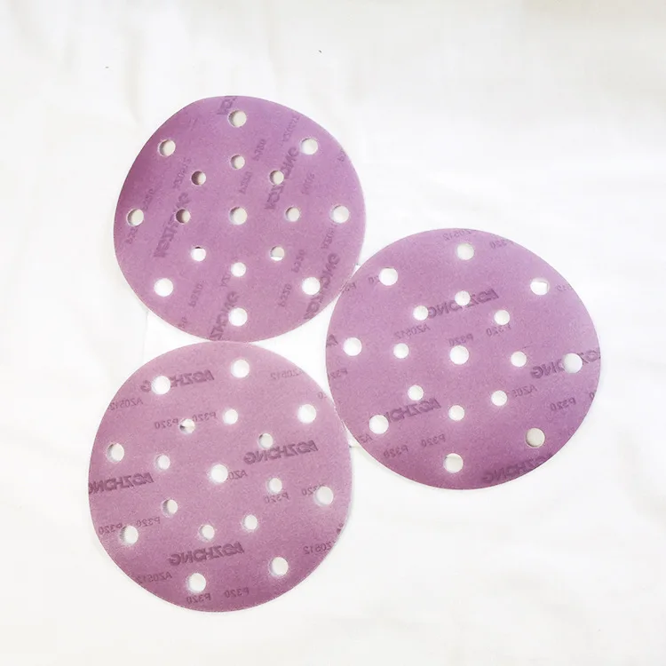 High Quality Purple Ceramic Flocked Sandpaper Mylar Circle Porous/Non-Perforated Dry Grinding SNAD Paper Disk Wet And Dry Dual P