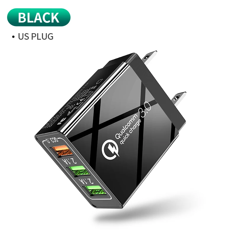 Udyr Быстрая зарядка 3,0 USB зарядное устройство Универсальный 3 порта Быстрая зарядка ЕС США штекер Адаптер питания для samsung S10 iPhone 11 Pro зарядка - Тип штекера: US Black