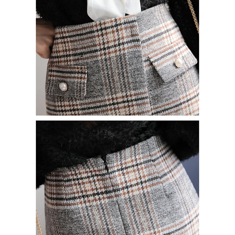 Осенние Зимние клетчатые Мини Элегантные женские юбки с высокой талией асимметричные юбки женские корейские шикарные Большие размеры юбки jupe femme