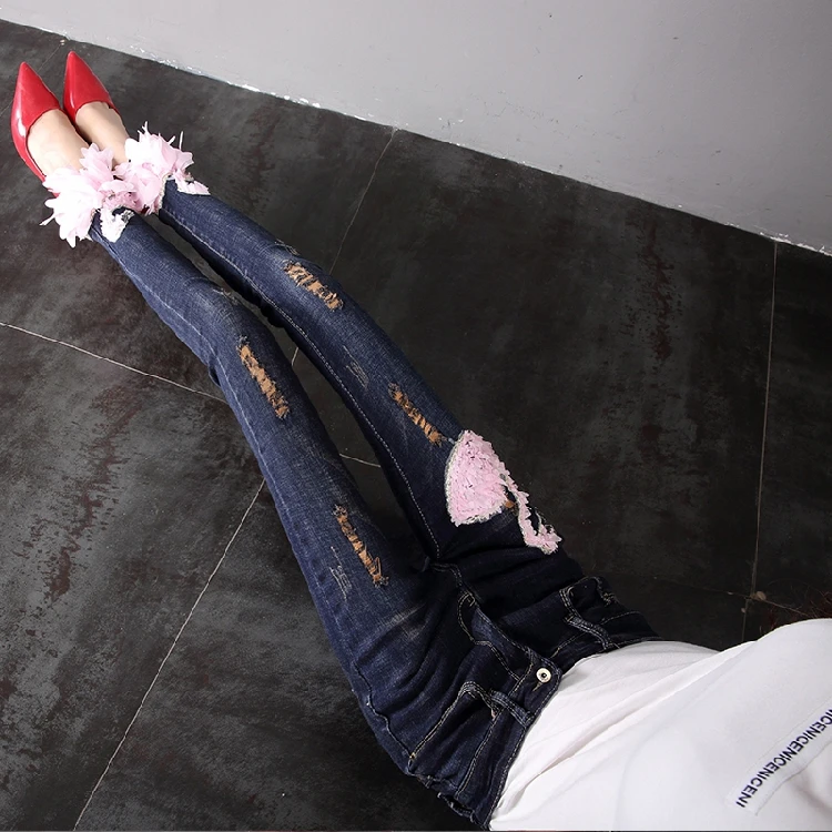 Новинка Весна 2018 модные женские джинсы узкие облегающие джинсовые брюки с