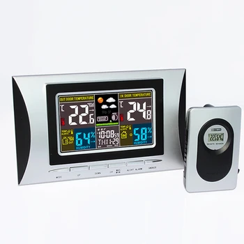 

EU Plug Digital Weather Station Wireless Color Forecast Thermometer Hygrometer Temperature Humidity Meter Sensor LCD Home Clock