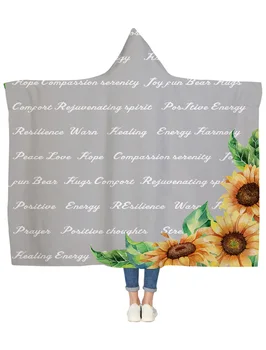 

Sunflower Healing Words Warm Gray Hooded Blanket Bedspread Blankets Blanket Flannel Travel All-Season