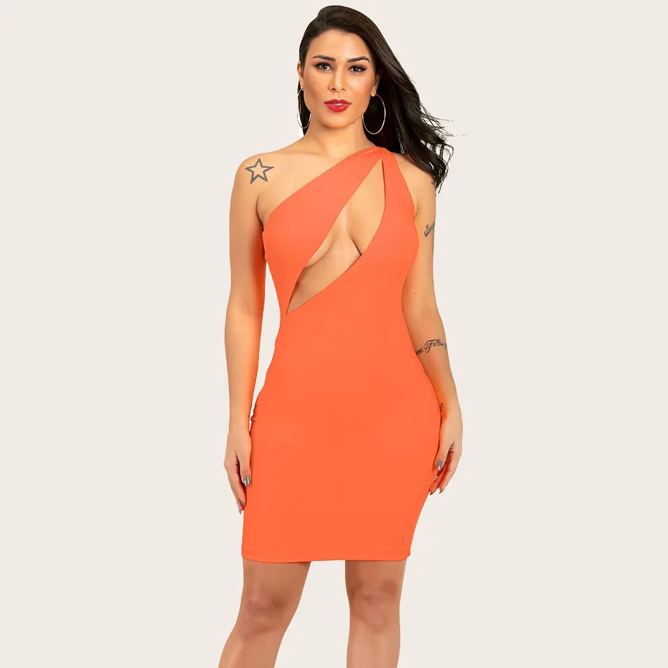 orange BacklakeGirls Sexy One Shoulder Sleeveless Cut Out Candy Solid Color Cocktail Dress Short Formal Dresses Robe De Gala - Цвет: orange