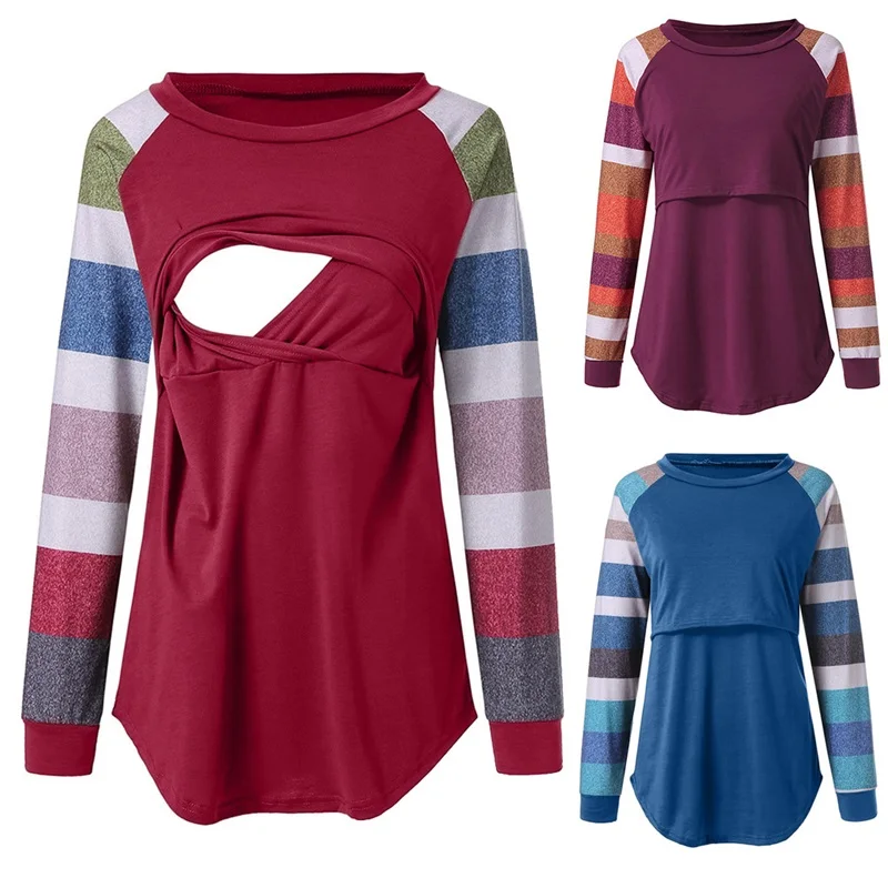 Autumn and winter digital printing round collar long-sleeved lactation dress jacket for feeding nursing dresses breastfeeding