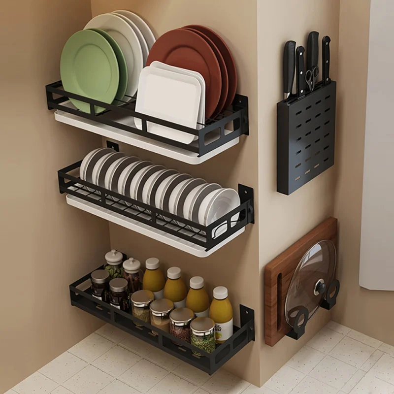 Free Of Punch Kitchen Shelving Wall Hanging Knife Rack Cutting Board Dishes Seasoning Black Storage Rack Free Of Punch Kitchen Shelving Wall Hanging Knife Rack Cutting Board Dishes Seasoning Black Storage Rack