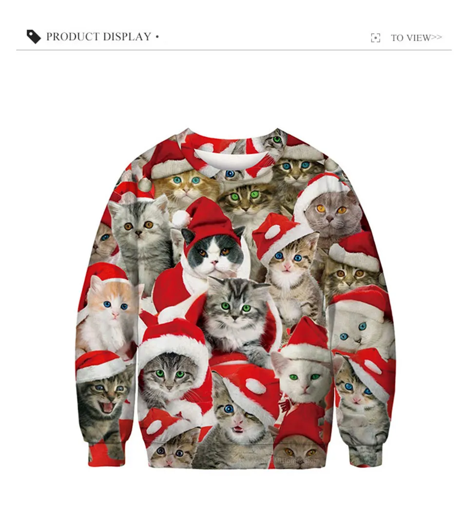 Xiaomi 3D Sweater Round Neck Long Sleeve Christmas Cat Dog Santa Print Comfortable Sweatshirt Clothing Casual for Men and Women