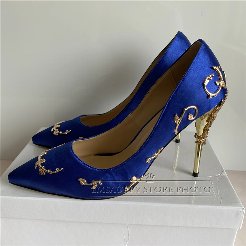 Qupid Count 09 Royal Blue Velvet and Gold T Strap Platform Heels - $37.00 -  Lulus
