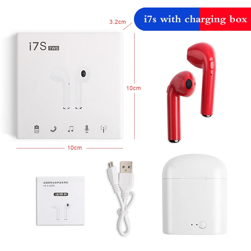 i7s Red I7s tws беспроводные наушники Bluetooth 5,0 с зарядный чехол гарнитура спортивные наушники для мобильного телефона, обеспечивающим сохранение пространственного положения i12 i14 i16 i17 наушники-вкладыши tws - Color: i7s Red