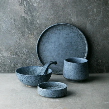 

1PCS Stoneware Plates Ceramic Dinnerware Dish Matt Dinner Plate Rice Soup Bowl Gray Color Restaurant Tableware Wholesale