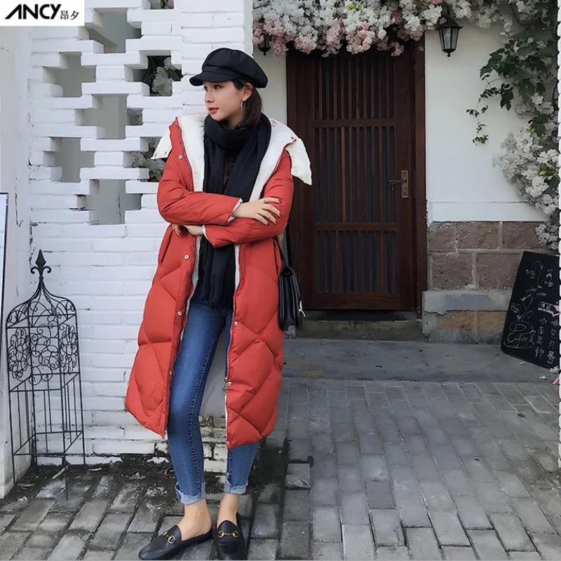 women newest long hooded duck down coats female fashion casual over knee slim warm clothes popular winter thickened jackets