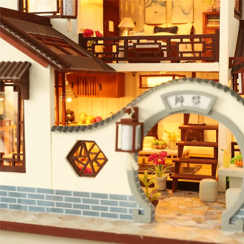 Деревянная игрушка Строительная Модель 3D Деревянный кукольный домик древний город DIY Миниатюрная модель рождественские подарки игрушки#4O21