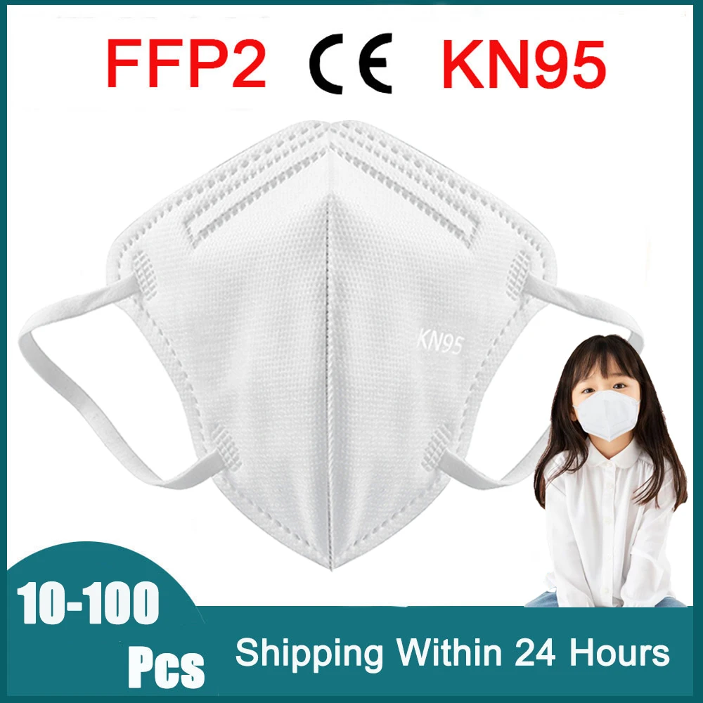 10-100 PcsFFP2 niños máscara de KN95 máscara chico cara máscaras mascarillas máscara maske protección 5 capas de 3-12 años de edad chico