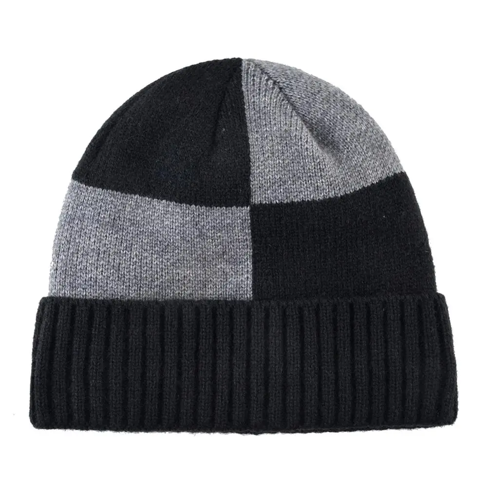 Black TQMSMY вязаные шапочки Skullies, мужские Модные вязаные клетчатые шапки, мужские теплые зимние шапочки, толстые двухслойные шапочки TMB42 - Цвет: Black