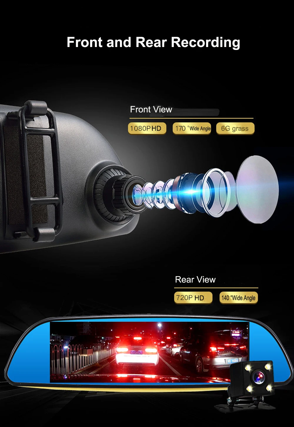 Автомобильный видеорегистратор Камера 7,0 дюймов FHD 1080P видео рекордер зеркало видеорегистратор камера с двумя объективами с камерой заднего вида Авто Регистратор