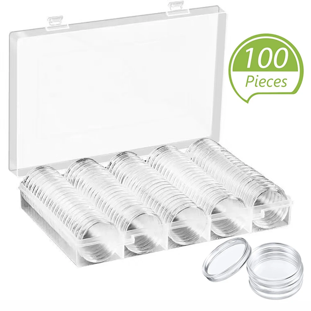 100pcs 30mm Coin Case Capsules Holder Storage Organizer Box Collection Supplies 