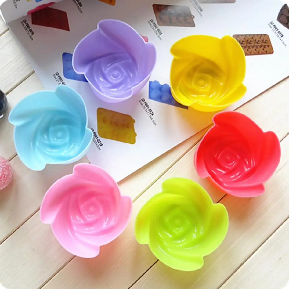 6pcs Роза дизайн выпечки мини-формочки для маффинов Многоразовые безопасные силиконовый Формы для кексов с антипригарным покрытием пресс-формы для выпечки - Цвет: 6pcs