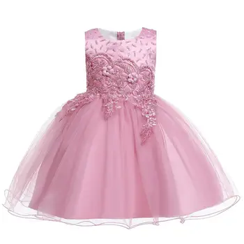 

2019 New Summer Sequins Evening Dress Embroidery Elegant Wedding Gown for Big Bow Girls Dress Children Kids Party For Girl Dress