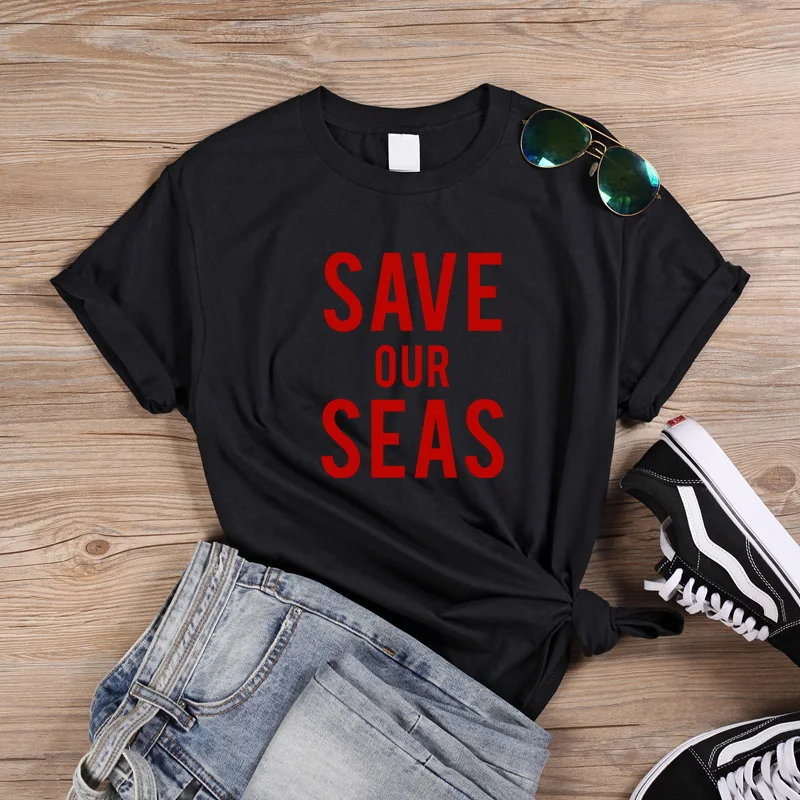 ONSEME SAVE our SEAS лозунг летняя белая женская футболка Эстетическая одежда простые футболки для женщин лучшие друзья футболка Q-693