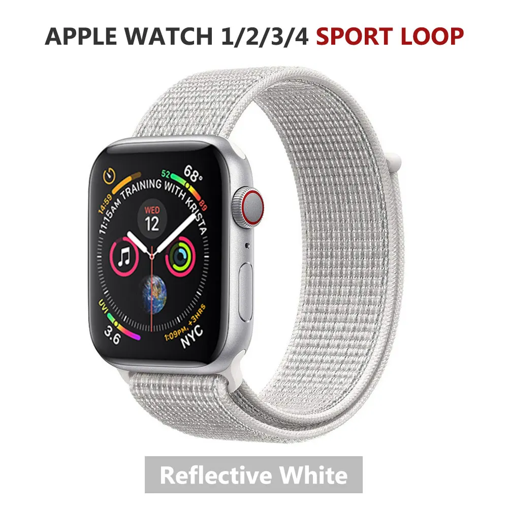 Спортивная петля нейлоновый ремешок для Apple Watch серии 5 40 мм 44 мм серия 4, браслет ремень нейлоновый тканый наручный ремешок для iWatch 38 42 - Цвет ремешка: Reflective White
